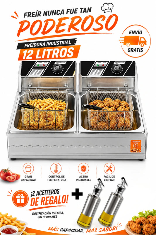 FREIDORA INDUSTRIAL 12 LITROS + 2 ACEITEROS
