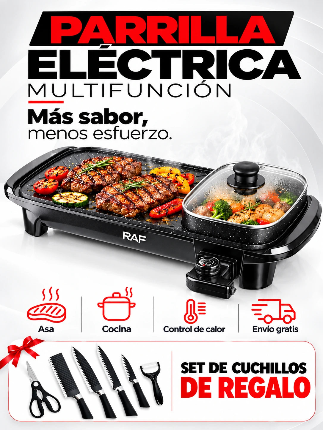 PARRILLA ELECTRICA PROFESIONAL + SET DE CUCHILLOS